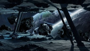 Astronotlar bir asteroit uzay gemisi 3d işleme öğeleri keşfetmek