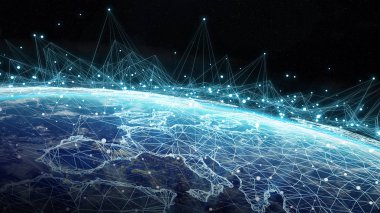 3d render bağlantılar sistem ve veri değişim gezegende toprak