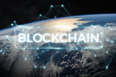 Blockchain Planet Earth 3d render