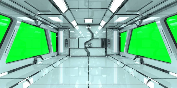 Nave espacial interior brilhante com renderização 3D — Fotografia de Stock