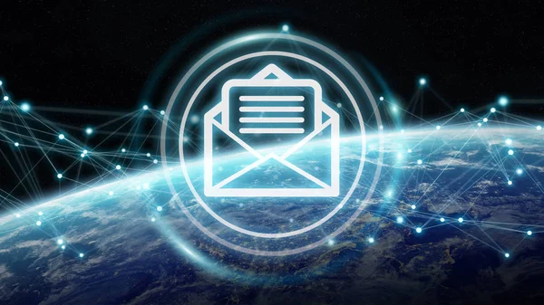 Ανταλλαγές μηνυμάτων ηλεκτρονικού ταχυδρομείου στον πλανήτη γη 3d rendering — Φωτογραφία Αρχείου