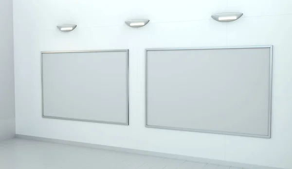2 つの白いブランク キャンバス壁の 3 d レンダリング — ストック写真