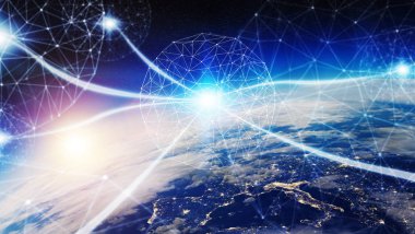 3d render bağlantılar sistem ve veri değişim gezegende toprak