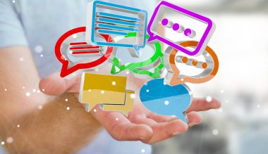 Dijital renkli 3d render konuşma ICO kullanarak iş adamı