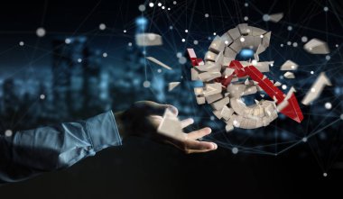Euro para birimi cinsinden 3d render patlayan ile iş adamı