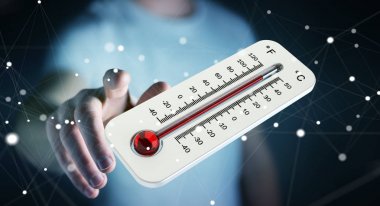 İşadamı sıcaklık yükselişi 3d işleme denetimi