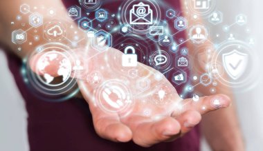 Onun veri kişisel bilgileri 3d renderin koruma işadamı