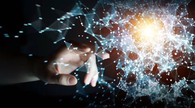 Uçan ağ bağlantısı 3d render dokunmadan işadamı