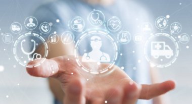 Dijital tıbbi arabirimi 3d işlemesini kullanan iş adamı