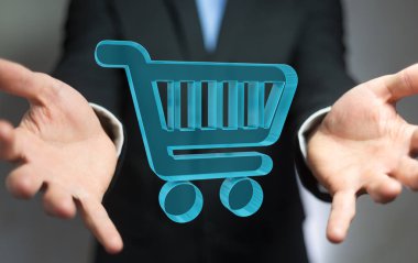 Dijital alışveriş simgeleri 3B oluşturmayı kullanarak iş adamı