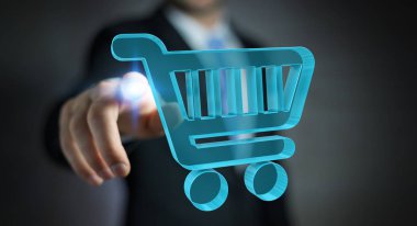 Dijital alışveriş simgeleri 3B oluşturmayı kullanarak iş adamı