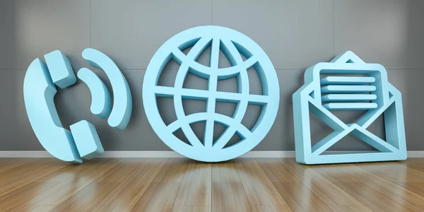Grandes icônes de contact dans le rendu 3D intérieur moderne — Photo