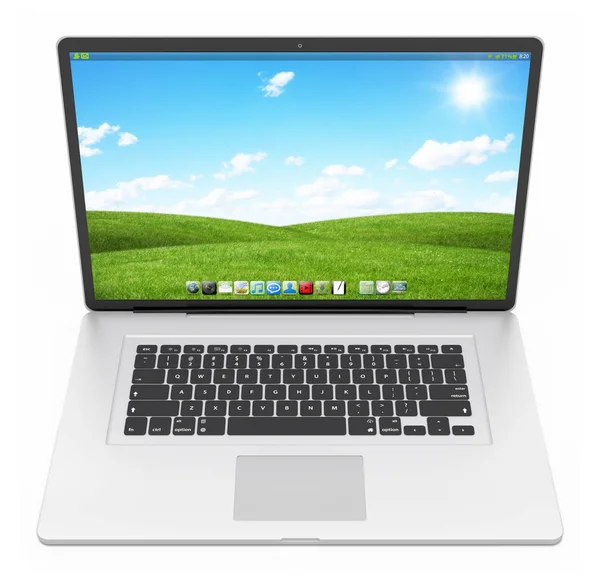 Renderização moderna prata laptop 3D — Fotografia de Stock