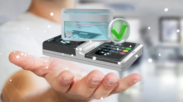 Geschäftsmann mit kontaktlosem Terminal-Payment 3D-Rendering — Stockfoto