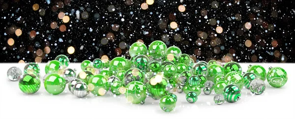 Groene en witte kerst kerstballen 3D-rendering — Stockfoto