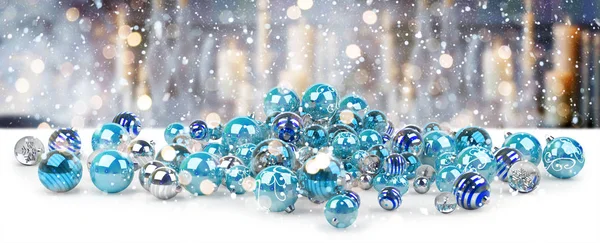 Blauwe en witte kerstballen 3D-rendering — Stockfoto