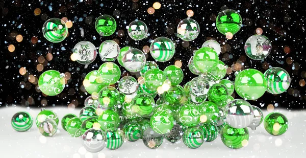 Zielone i białe Boże Narodzenie bombki renderowania 3d — Zdjęcie stockowe