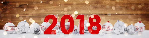 2018 Nouvel An avec Noël boules aligné rendu 3D — Photo
