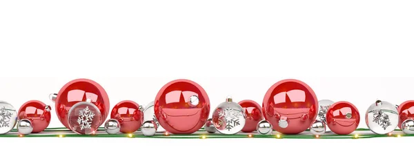 Красно-белые рождественские безделушки выстроились в линию 3D рендеринга — стоковое фото