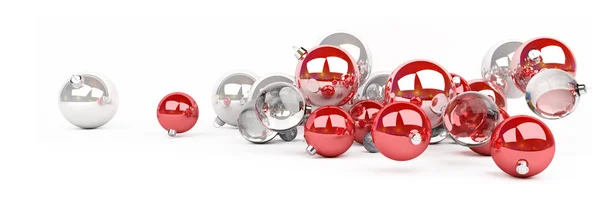 Merah dan putih Natal baubles terisolasi 3D rendering — Stok Foto