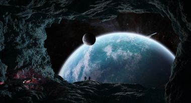 Asteroid bir mağarada keşfetmek astronotlar 3d işleme öğeleri