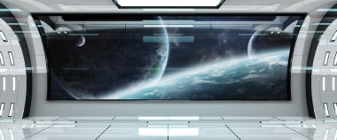 Uzay gemisi iç gezegenler 3d render unsurları üzerinde Manzaralı