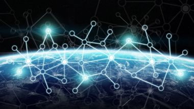 3d render bağlantılar sistem ve veri değişim gezegende toprak