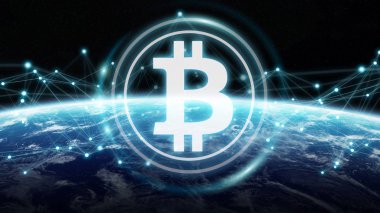 Bitcoins değişim Planet Earth 3d render