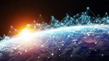 3d render bağlantılar sistem ve veri değişim gezegende toprak