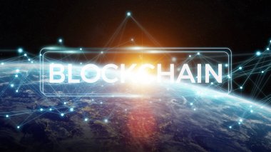 Blockchain Planet Earth 3d render