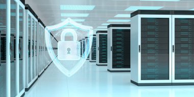 Sunucu Oda veri merkezi 3d render aktif güvenlik duvarı