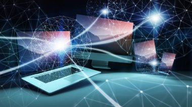 Modern dijital teknoloji aygıt 3d render birbirine bağlı