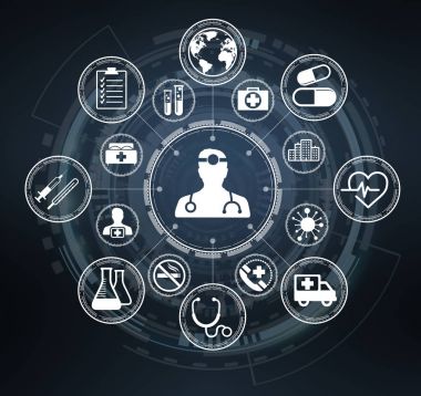 Modern tıbbi arayüz simgeleri 3d render ile