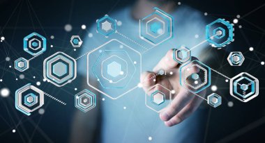 Holding ve kayan 3d render e-postaları dokunmadan işadamı