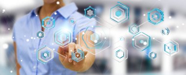 Bir siber saldırı 3d renderi engellemek için antivirus istimal iş kadını