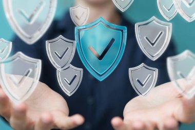 Modern veri kalkan virüsten koruma 3d işlemesini kullanan iş kadını