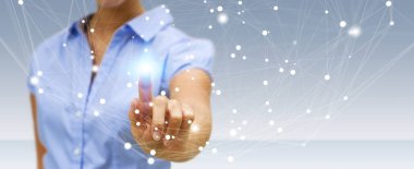 Uçan ağ bağlantısı arabirimi 3d renderi kullanarak iş adamı