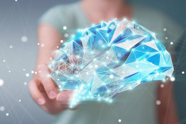 3d r işkadını dijital röntgen insan beyninde onu tutan el