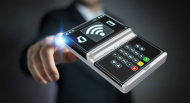 Temassız terminal ödeme 3B oluşturmayı kullanarak iş adamı