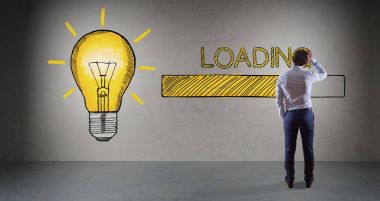 İş adamı izlerken yükleme kroki üzerinde bir duvar 3d render