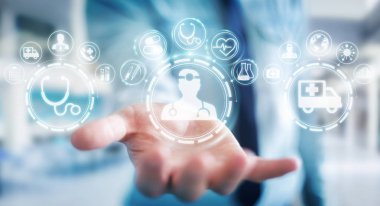 Dijital tıbbi arabirimi 3d işlemesini kullanan iş adamı