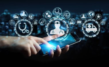 Dijital tıbbi arabirimi 3d işlemesini kullanan iş adamı