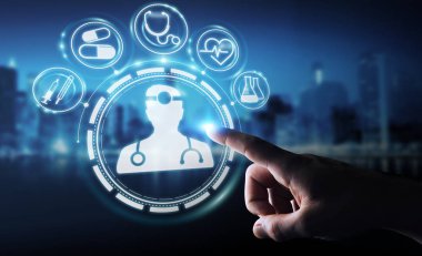 Dijital tıbbi arabirimi 3d işlemesini kullanan iş adamı