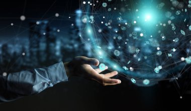 Hologram veriler dijital küre 3B oluşturmayı kullanarak iş adamı