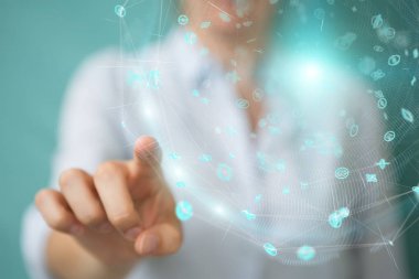 Hologram veriler dijital küre 3B oluşturmayı kullanarak iş kadını