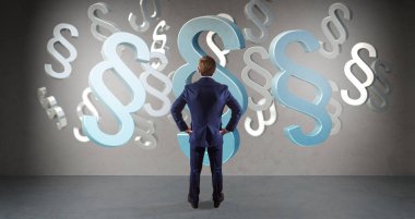 Bir duvara 3d render hukuk arabirimini kullanarak iş adamı