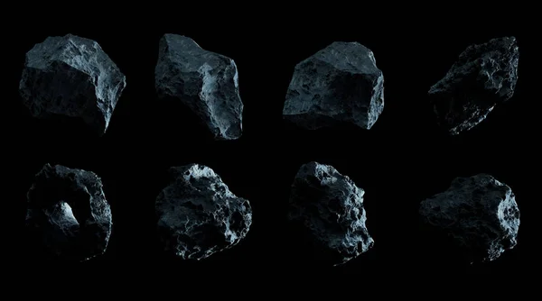 Karanlık rock asteroit paketi 3d render — Stok fotoğraf