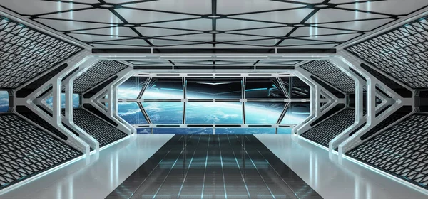 Interior de la nave espacial con vista a la Tierra 3D elementos de renderizado de t — Foto de Stock