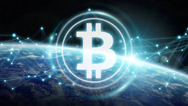 Bitcoins değişim Planet Earth 3d render