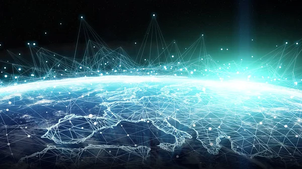 3d render bağlantılar sistem ve veri değişim gezegende toprak